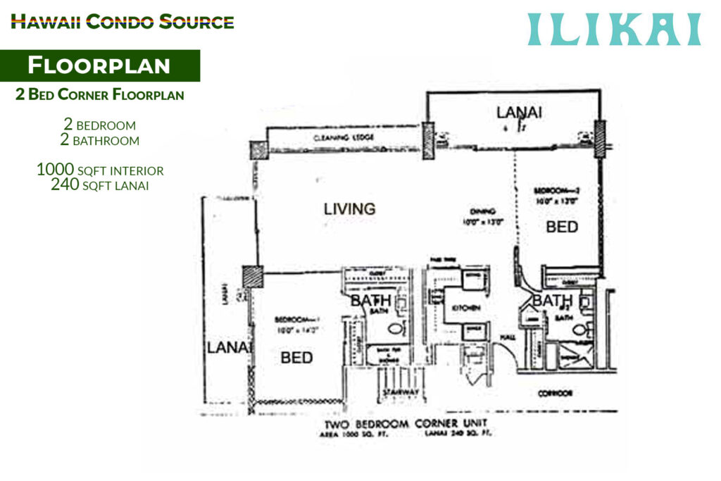 Ilikai – Floorplan, 2 Bedroom Corner