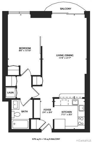 Ilikai Marina – 1 Bed Floorplan