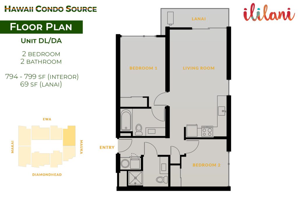Ililani – Floorplan, Unit DLDA